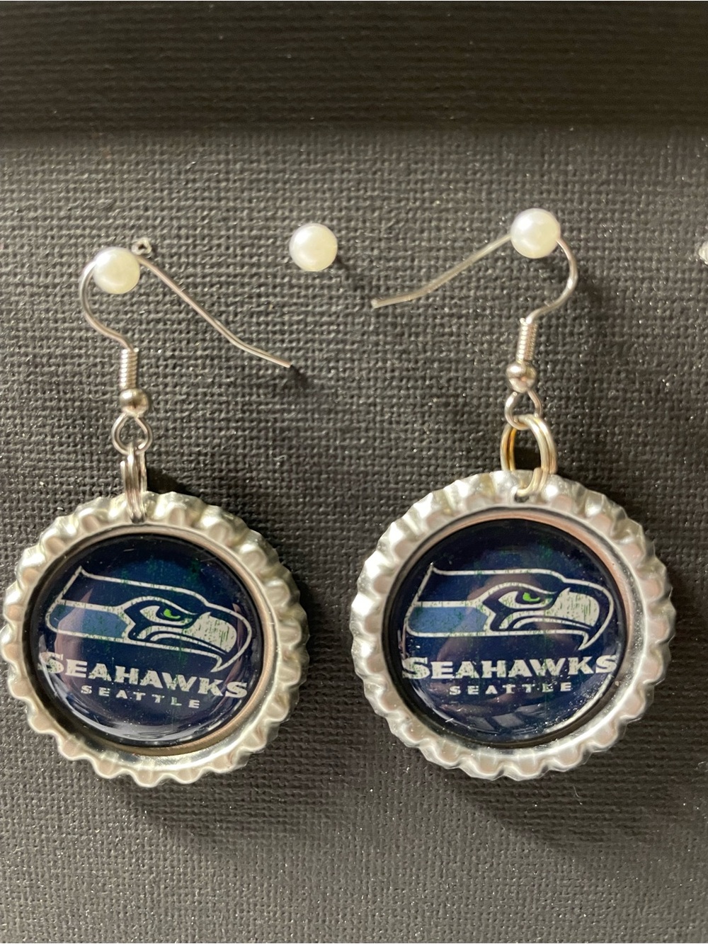 Seattle Seahawks Dangle Earrings in Blue & Silver